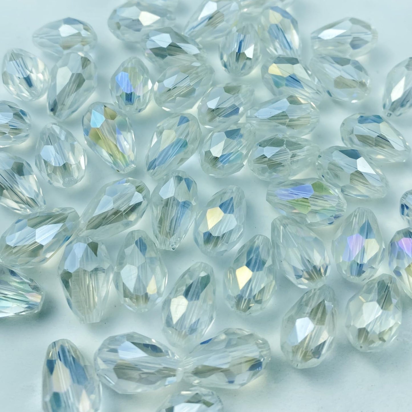 Honkoolly 100pcs 8x12mm Teardrop Crystal Glass Beads Vertical Hole Faceted Glass Teardrop Spacer Beads for Bracelets Necklace Earring DIY Jewelry Making Craft(Transparent AB)