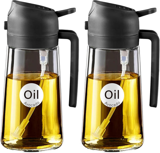 YARRAMATE Olive Oil Dispenser - 2Pcs 16oz Food-Grade Glass Sprayer for Cooking & BBQ | Black