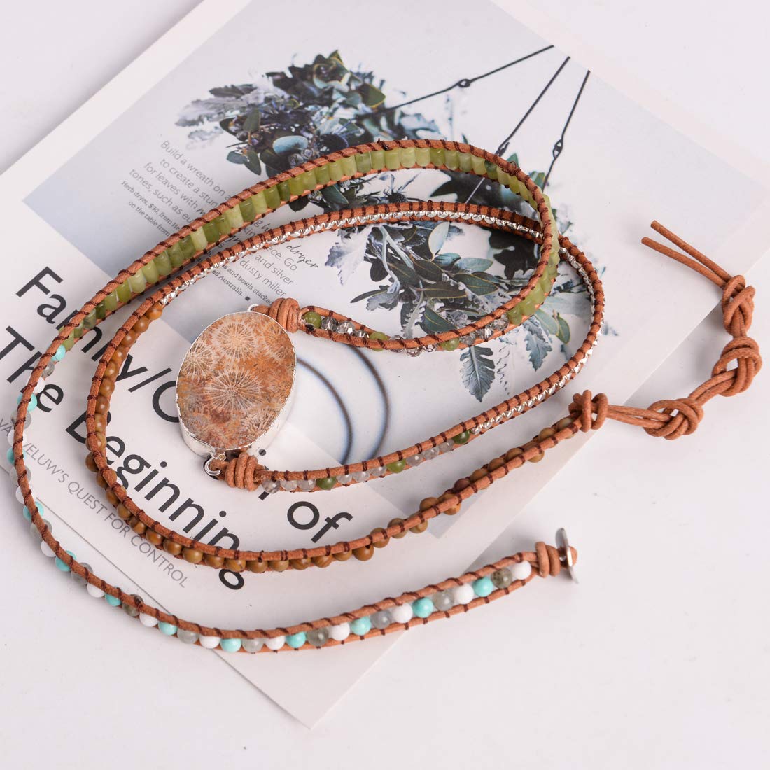 YGLINE Natural Stone Bracelet 5 Wraps Bracelet Handmade Blue Color Boho Bracelet for Women Bracelet