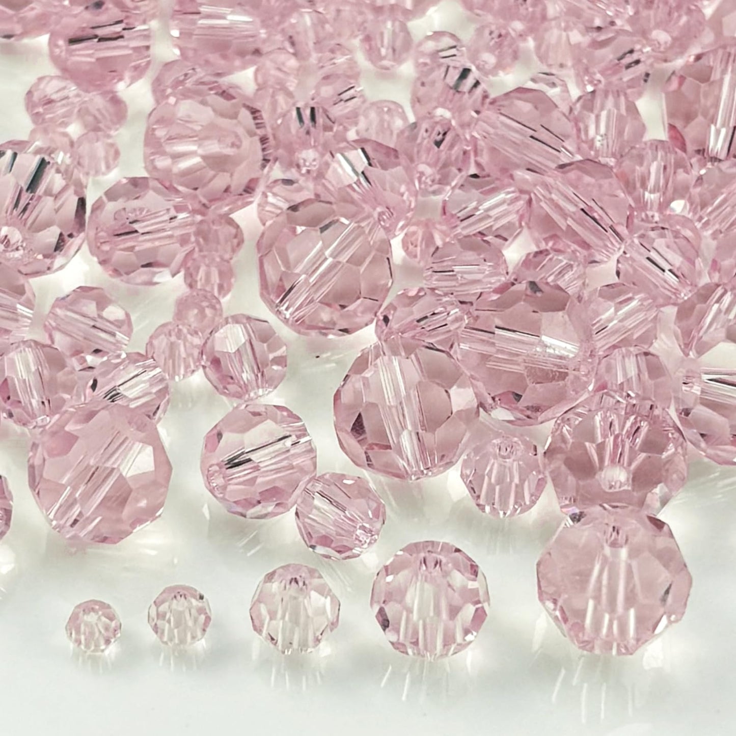 Honkoolly 480pcs Crystal Glass Beads 3mm 4mm 6mm 8mm 10mm Round Faceted Glass Spacer Beads for Bracelets Necklace Earring DIY Jewelry Making Craft(Pink)
