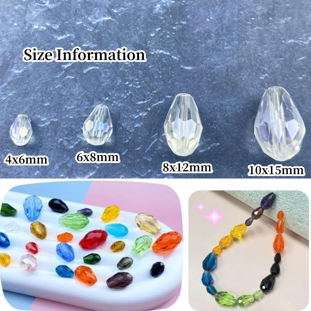 Honkoolly 100pcs 8x12mm Teardrop Crystal Glass Beads Vertical Hole Faceted Glass Teardrop Spacer Beads for Bracelets Necklace Earring DIY Jewelry Making Craft(Transparent AB)