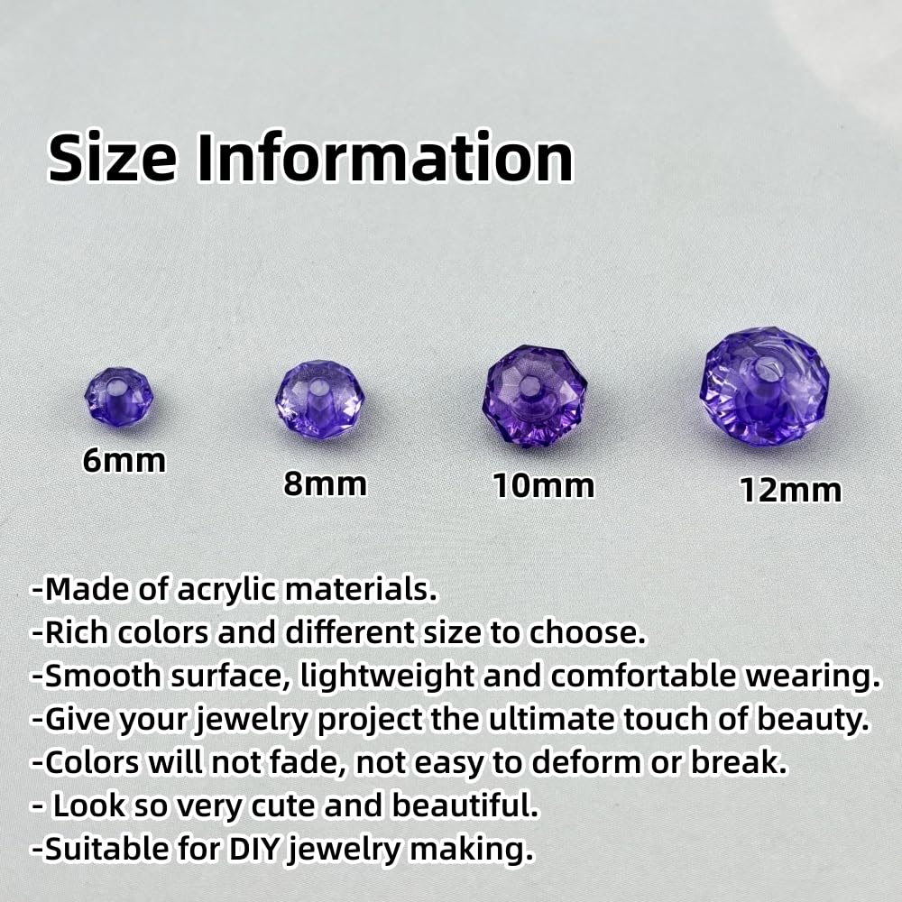 YHYPOCI 1000pcs 6mm Acrylic Crystal Beads, Faceted Rondelle Acrylic Spacer Beads for Wind Chimes Bracelet Necklace Earring Keychain Jewelry Making DIY Crafts(Bluish Violet)