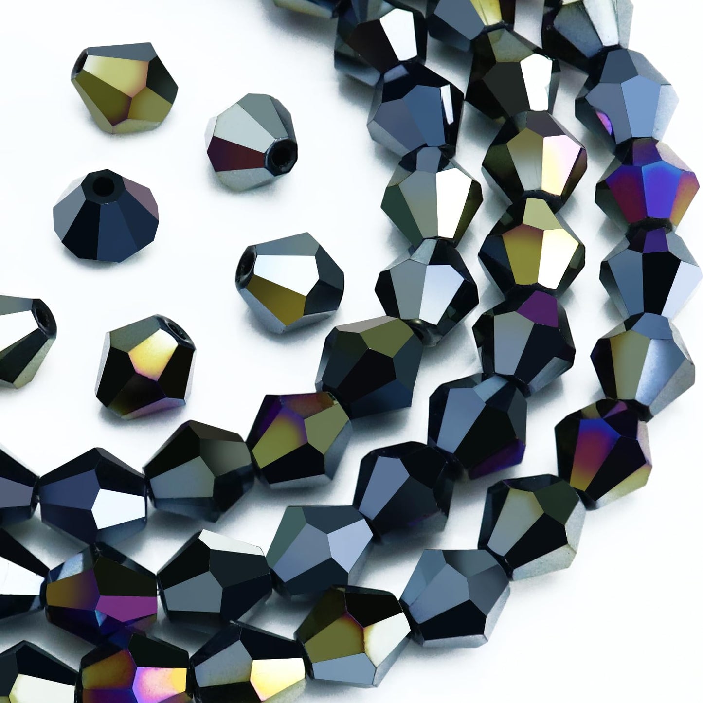 Dowarm 1000PCS 4MM Crystal Bicone Beads, Black AB Bicone Glass Beads for Jewelry Making, Crafts, Bracelet, Necklace, Suncatchers, Faceted Beads