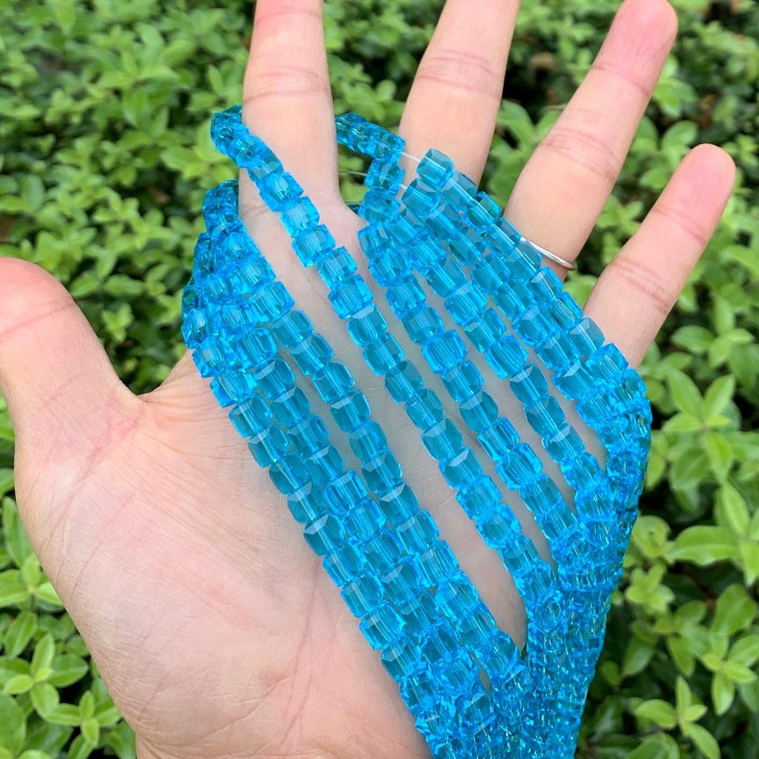 100pcs Czech Faceted Cube Crystal Glass Loose Beads Spacer 6mm (0.24 Inch) Aqua Blue for DIY Jewelry Craft Making CCC610