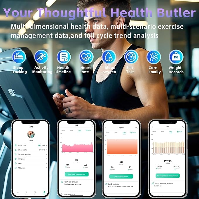Fitness Tracker Ring for Men Women ??Smart Ring with Heart Rate, SpO2, Blood Pressure, Sleep Monitoring, Step & Calorie Counter, 5ATM Waterproof, No Subscription Fee (Black, 11)