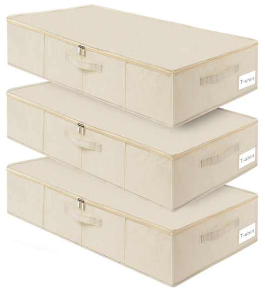 punemi Underbed wedding dress storage box, 2 Pack Clothing Storage Bags W/Upgraded Handles, Large Capacity Underbed Shoe Container Organizer for Blanket, Pillows, Comforters & Quilts, Beige