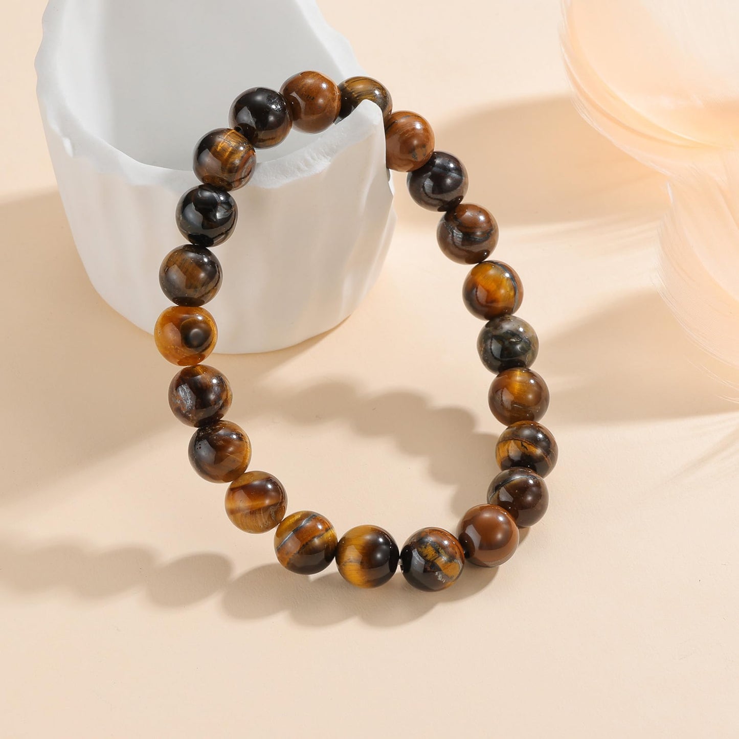 Udolfly Womens Crystal Beaded Bracelets for Women Men Protective Energy Bracelet Natural Gemstone Bead Bracelet 8mm Tiger Eye