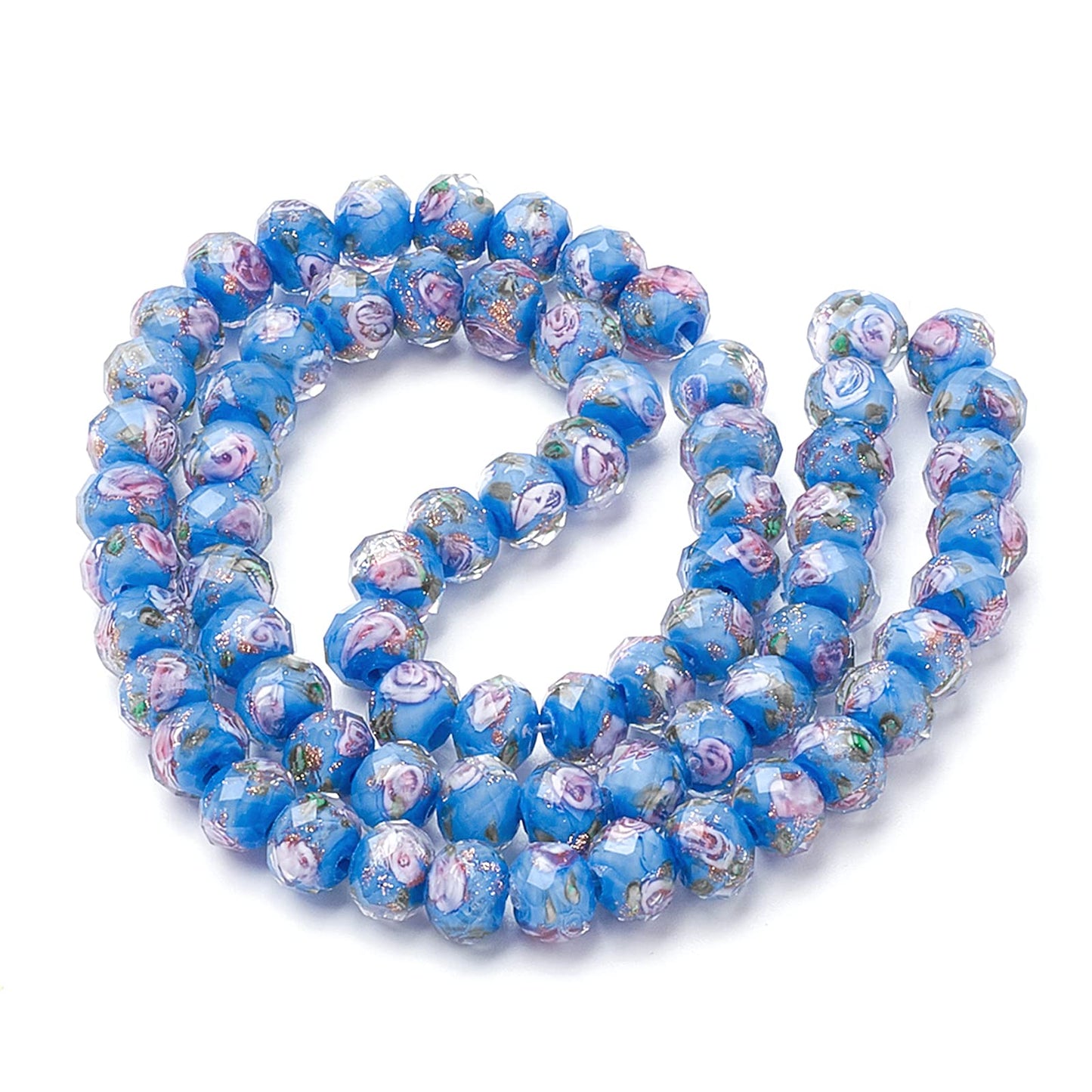 PH PandaHall 45pcs 12mm Gold Sand Lampwork Beads Glass Handmade Round Loose Beads with Hole for Rosary Making Jewelry Craft Making - Cornflower Blue