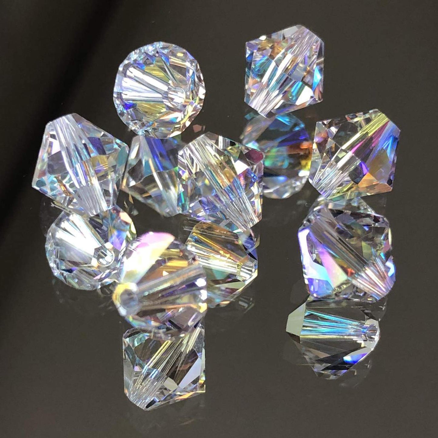 Dowarm 1000PCS Bicone Crystal Beads 4mm, Bulk Small Faceted Bicone Glass Beads for Jewelry Craft Making, DIY Bracelet, Necklace, Dolls (Crystal AB, 4MM)