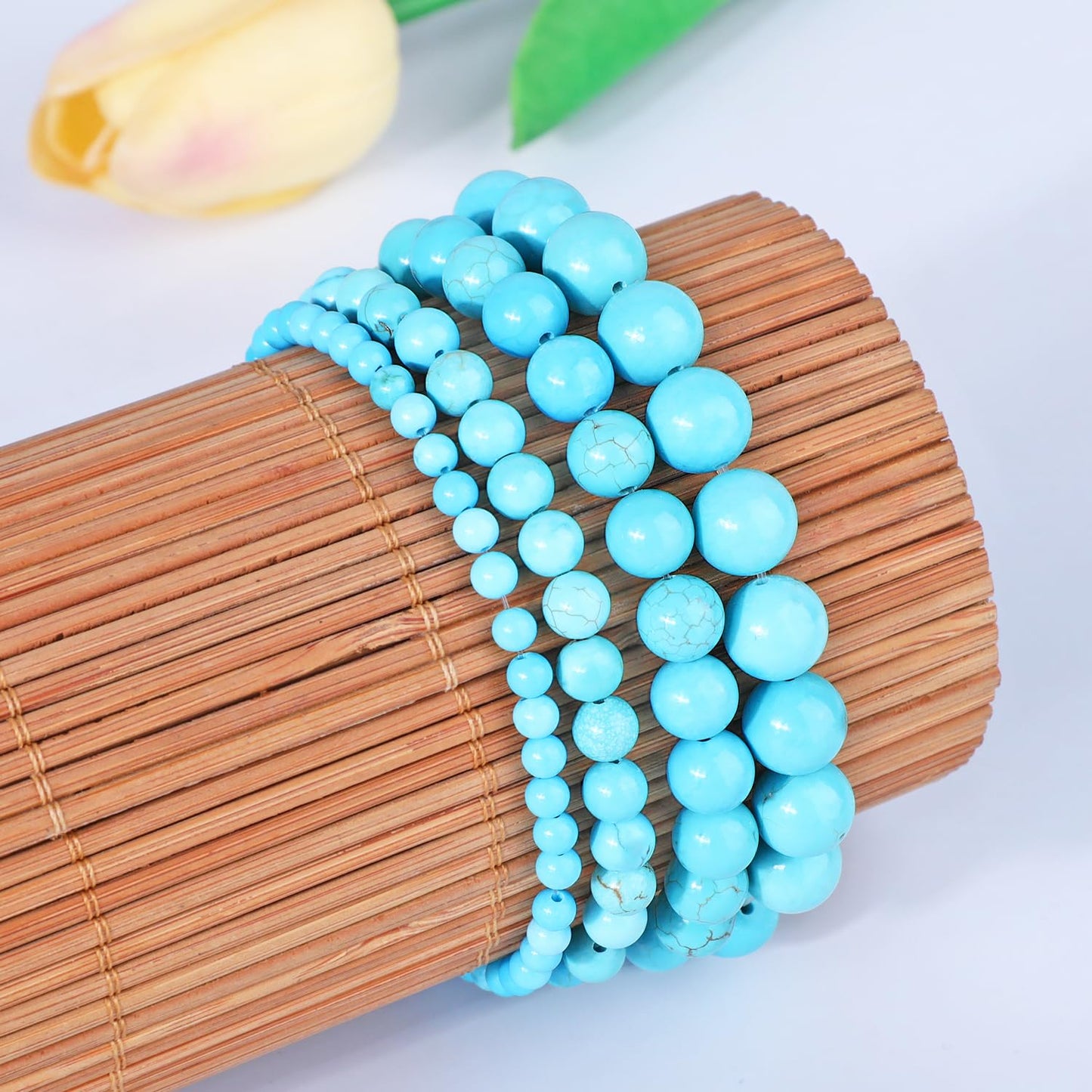 AD Beads 10mm Handmade Blue Turquoise Elastic Bracelet – Natural Gemstone for Great Wisdom – Meditation, Yoga, Healing and Energy Gift for Men Women