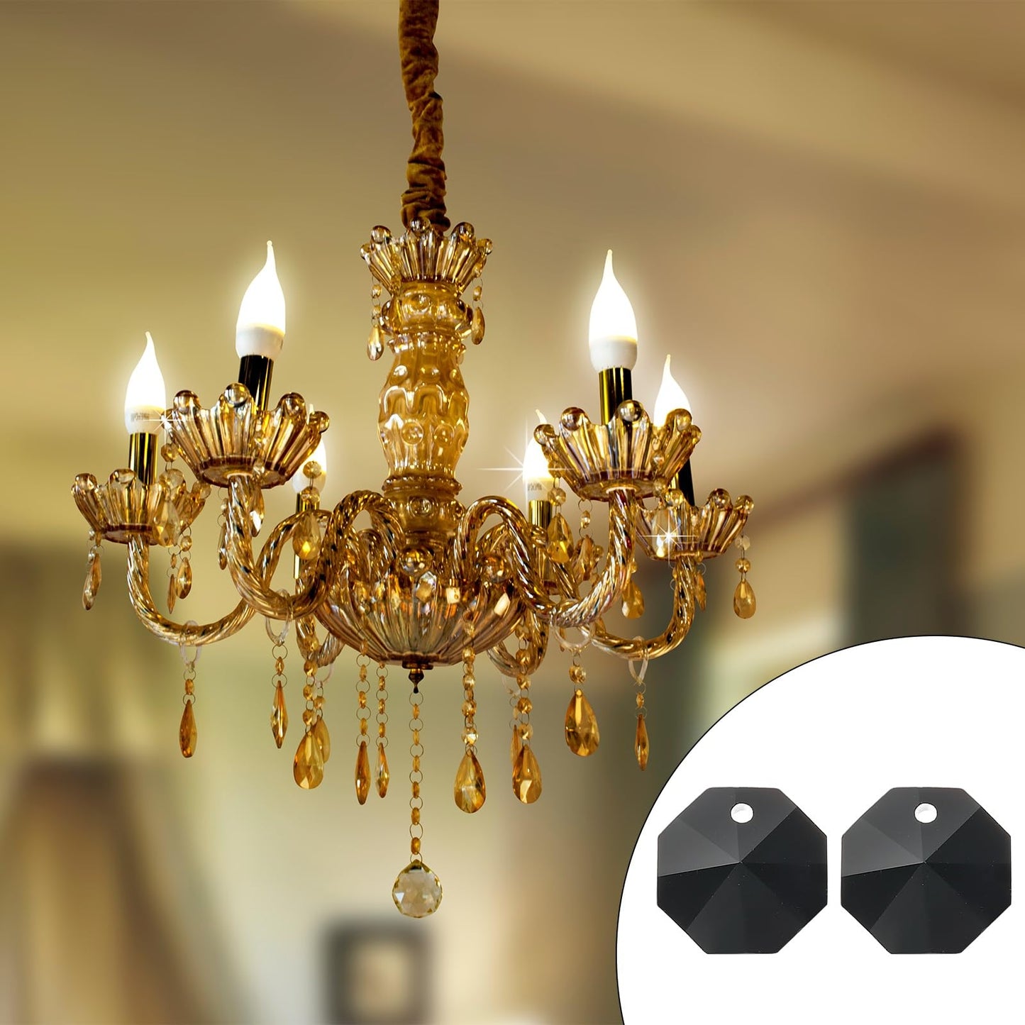uxcell 25Pcs 1 Hole Crystal Octagon Beads, 14mm K9 Glass Hanging Chandelier Beads Prisms Parts for Crystal Chandeliers Lamp Hanging Pendant Jewelry DIY Craft, Black