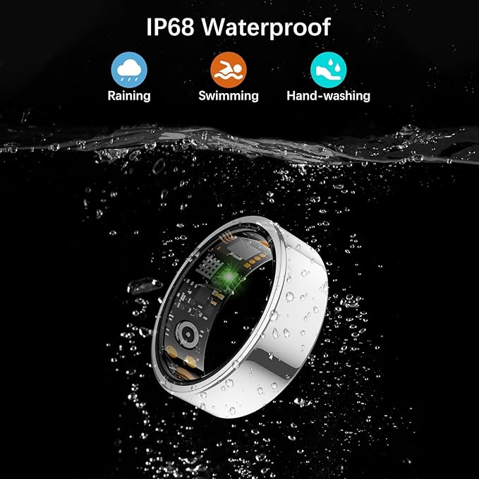Smart Health Ring for Women Men, Fitness Tracker Ring with Heart Rate, Blood Oxygen, Sleep Tracker, Step Tracker, No Subscription Fee, IP68 Waterproof Smart Ring for iPhone & Android (Silver, 11#)