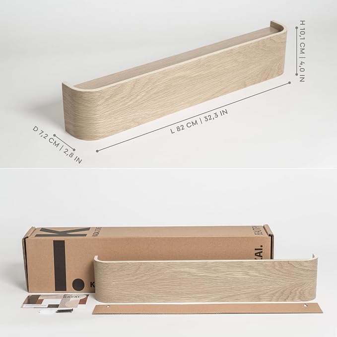 Kazai. Wall-Mounted Coat Rack 'Toke' - Modern Design Coat Rack with Hidden Wall Hooks - Solid Wood Veneer Panel Coat Hanger - Oak, White