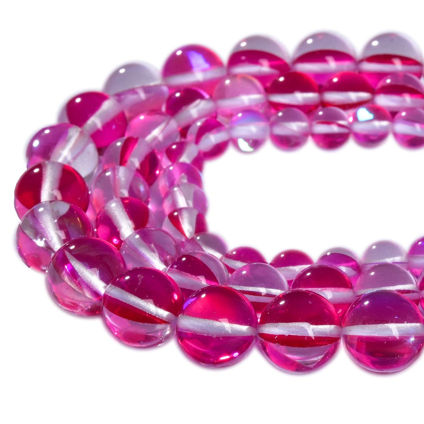 Smooth Angel Aura Quarz Beads Shining Mermaid Mystic Gemstone Loose Beads for DIY Jewelry Making 38pcs/Strand (Red,10mm)