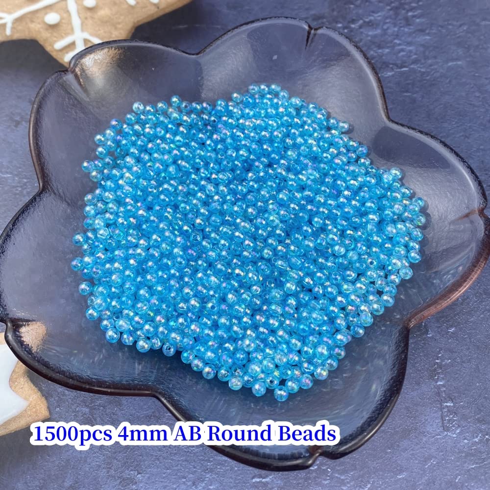 1500 Pcs 4mm Acrylic Round Beads AB Colors Round Spacer Beads for Earring Bracelet Necklace Key Chains Jewelry DIY Craft Making (Lake Blue AB)