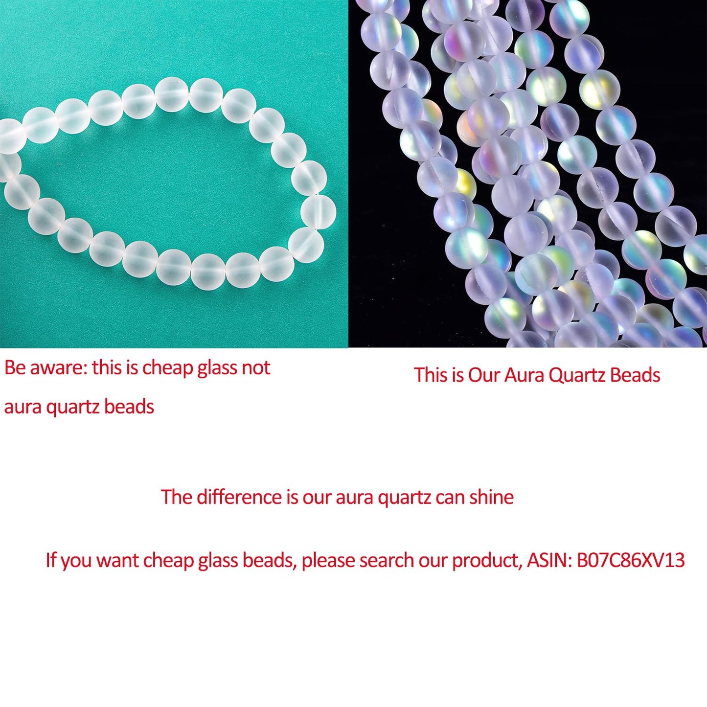 Asingeloo 60PCS 6mm Natural Mystic Aura Quartz Gemstone Frosted Matte Titanium Opalite White Rainbow Round Loose Beads 15 inch Full Strand