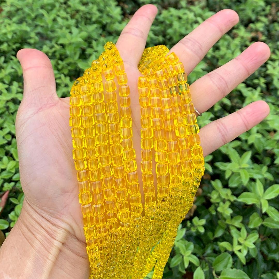 200pcs Czech Faceted Cube Crystal Glass Loose Beads Spacer Bulk 6mm (0.24 Inch) Light Topaz Yellow for DIY Jewelry Craft Making CCC609