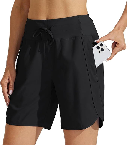 Willit Women's 7" Athletic Running Shorts Long Workout Hiking Shorts Quick Dry High Waisted Active Zipper Pocket(Small)