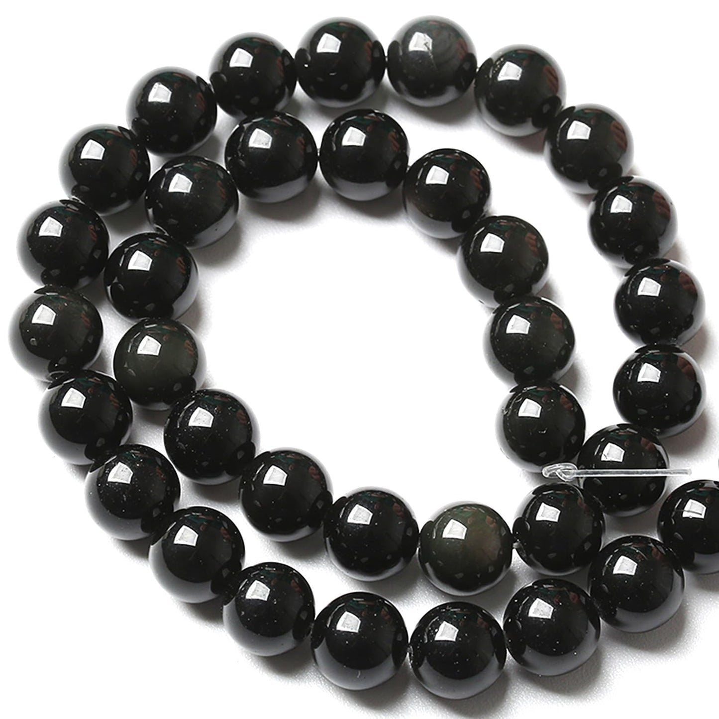 8MM 90pcs Natural Black Obsidian Stone Energy Healing Beads Round Loose Beads for Jewelry Making Bracelet 2 Strands 32"