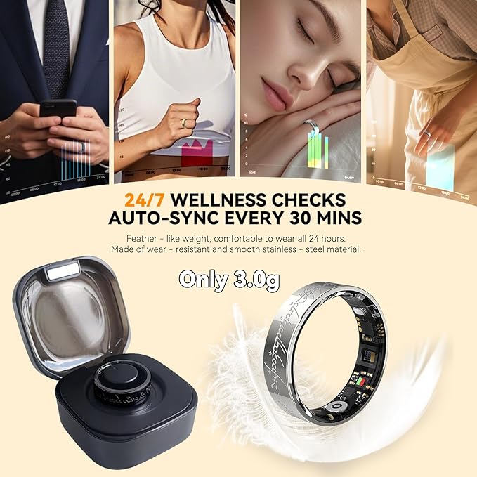 Ultra Smart Ring for Women Men,Health Fitness Tracker with Sleep/Blood Pressure/Oxygen Monitoring, Heart Rate & Activity Tracking,IP68 Waterproof, 5+Day Battery,No Subscription Fee 1-Silver 8