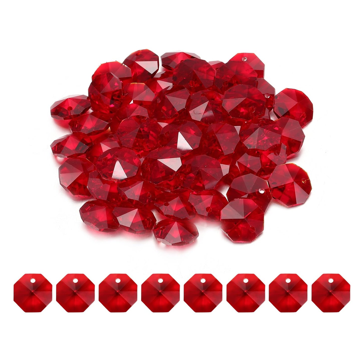 uxcell 50Pcs 1 Hole Crystal Octagon Beads, 14mm K9 Glass Hanging Chandelier Beads Prisms Parts for Crystal Chandeliers Lamp Hanging Pendant Jewelry DIY Craft, Dark Red
