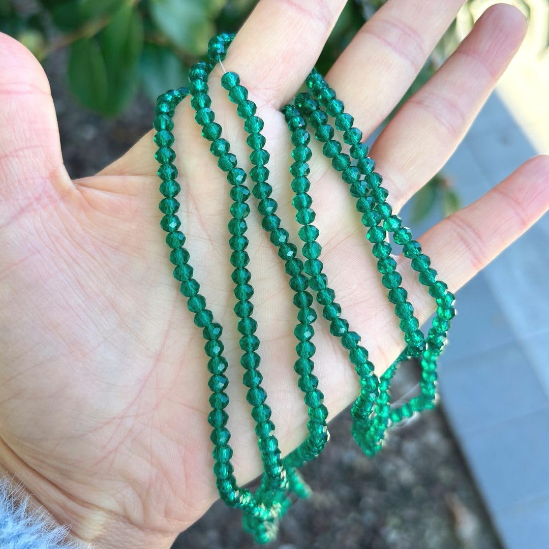500pcs Czech Faceted Rondelle Crystal Glass Loose Beads 4mm Small Tiny Spacer Bulk Emerald Green for DIY Craft Jewelry Making CCR424