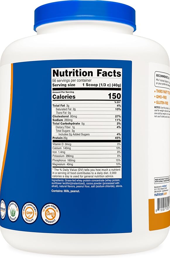 Nutricost Grass-Fed Whey Protein Concentrate (Chocolate Peanut Butter) 5LBS