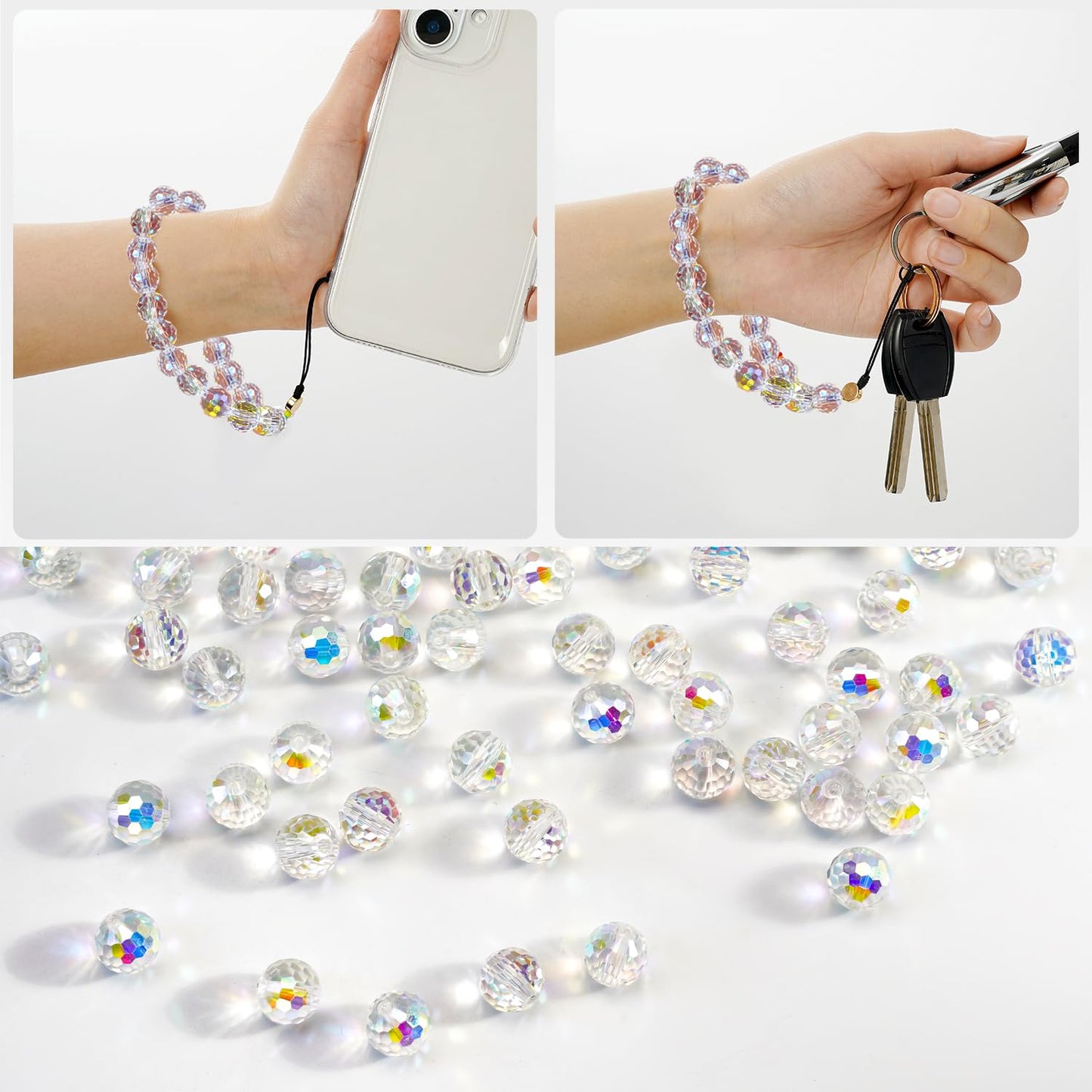 H&D HYALINE & DORA 130 Pcs Glass Beads for Jewelry Making, Crystal Beads Faceted Rondelle Briolette for DIY Crafts Necklace Wristband Earring Kit 10mm (AB Color)