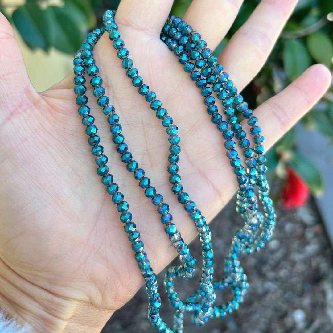 500pcs Czech Faceted Rondelle Crystal Glass Loose Beads 4mm Small Tiny Spacer Bulk Green Peridot Shimmer for DIY Craft Jewelry Making CCR436