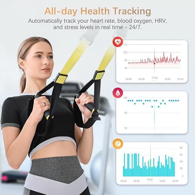 Fit Ring, Smart Health Rings for Women Men with Heart Rate,Blood Oxygen,HRV,Stress Level, Sleep Monitor, Step Tracker, No Subscription Fee, IP68 Waterproof Smart Ring for iphone &Android (Black, 12#)