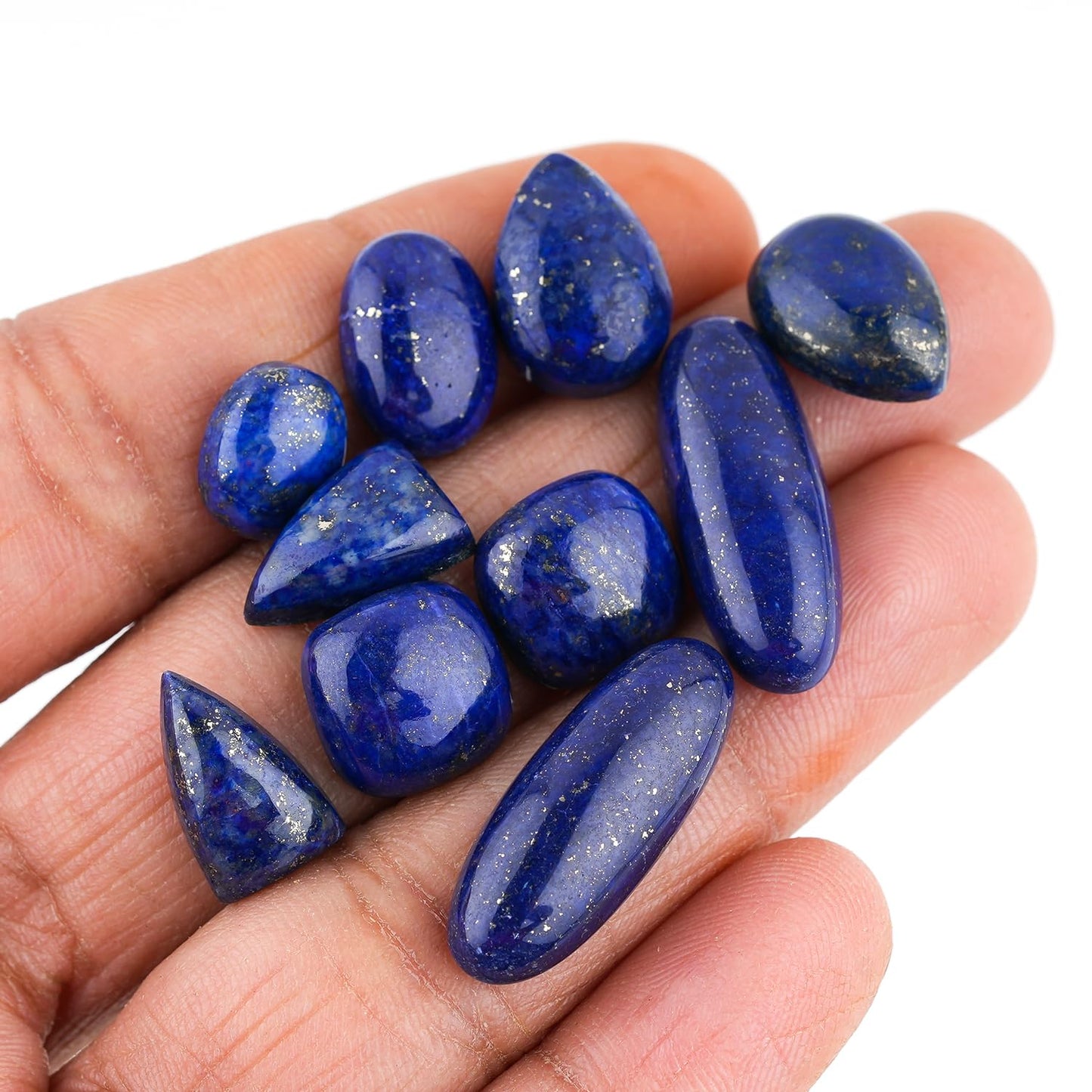GemSymphony Natural Lapis Lazuli Gemstone Cabochon Pack of 3 Mixed Shapes – Polished Crystal Stones for Jewelry Making Supply, Healing, Reiki & DIY Crafts, Natural Gem Cab Set for Wire Wrapping(10-20 mm)