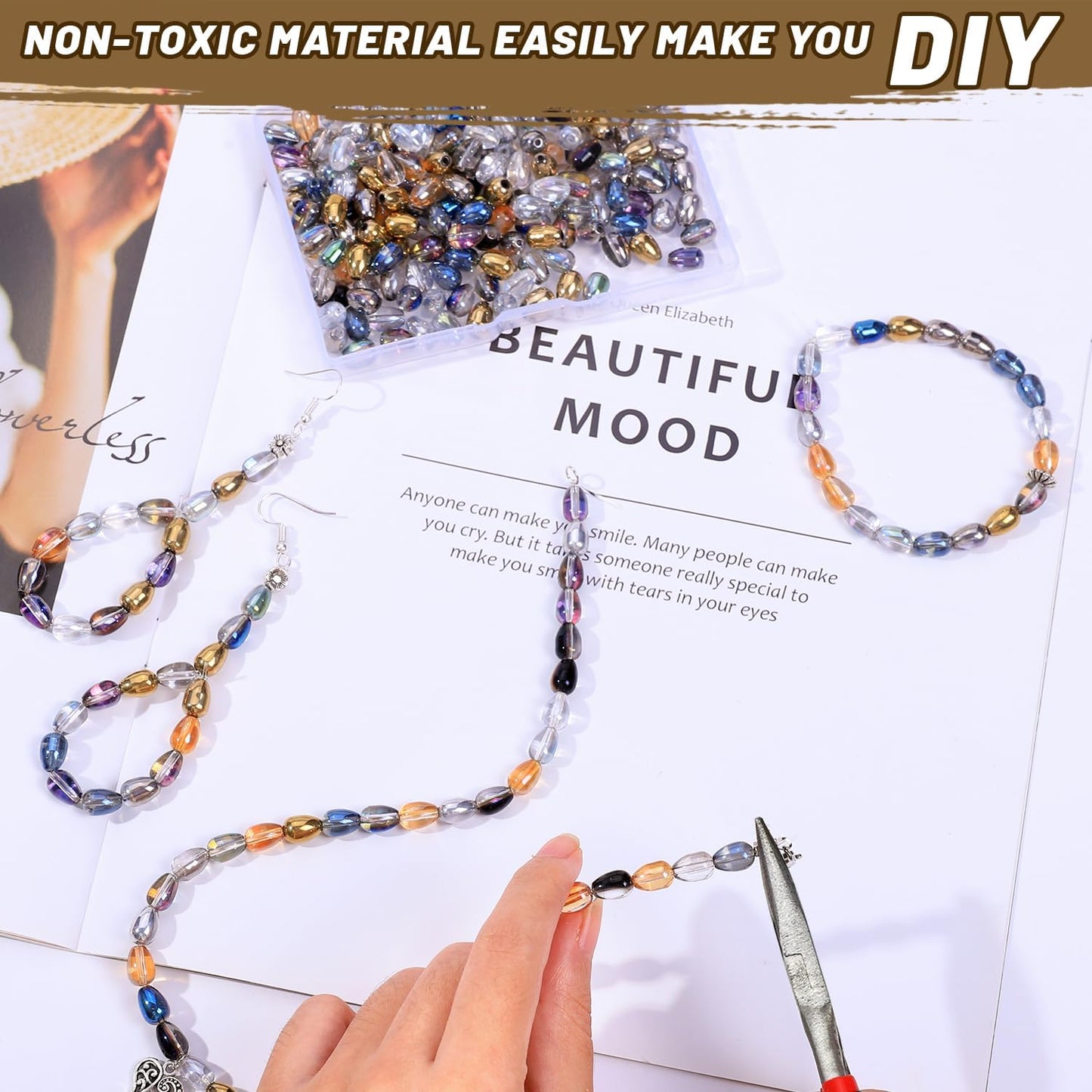 Victlov 300pcs Glass Crystal Teardrop Beads 6X9mm Drop Glass Spacer Beads Colorful Clear Electroplated Color Crystal Beads for DIY Jewelry Bracelet Making (Drop)