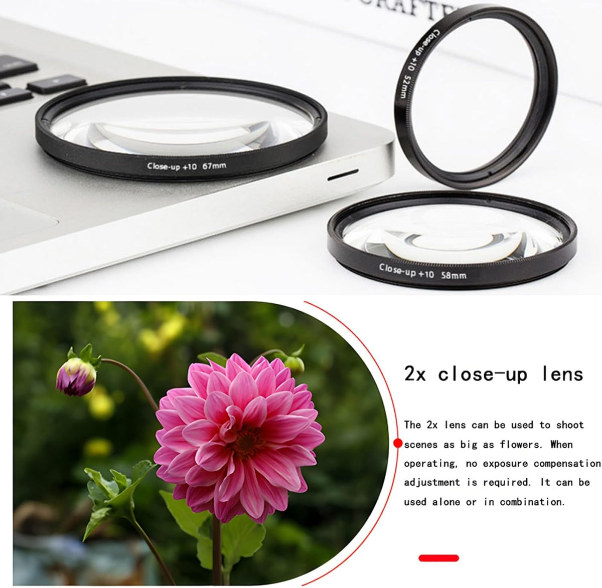 YOFOTIXAUU 82mm 4 (+1 +2 +4 +10) Set, (82mm) Close-Up Lens Filters Kit Pieces Macro Filter Lens Cap & Cleaning Cloth