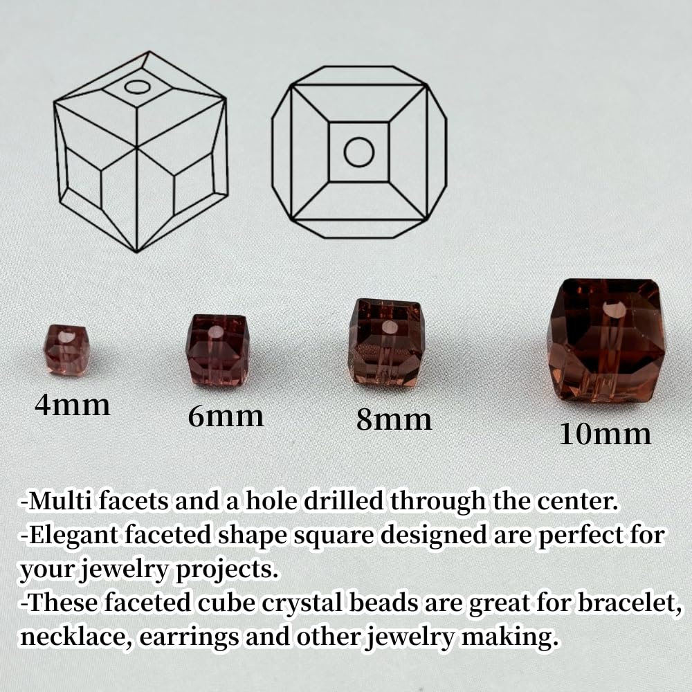 YUEXIGO 200pcs 4mm Cube Crystal Glass Beads for Jewelry Making Faceted Square Crystal Glass Bead Spacer Beads Loose Beads for Bracelet Earring Necklace DIY Craft(Medium Purple)