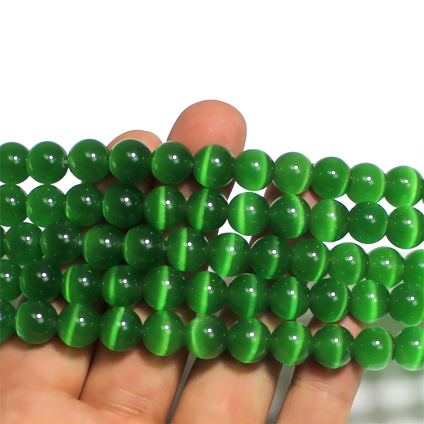 MJDCB 60pcs Dark Green Cat Eye Stone Beads 6mm Round Crystal Loose Bead for Jewelry Making DIY Bracelets Necklace Accessories