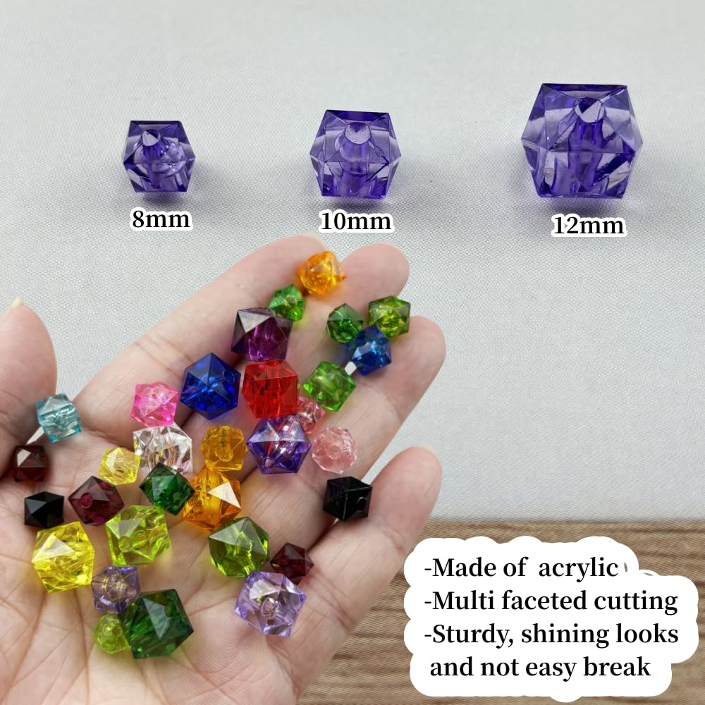 300pcs 8mm Acrylic Cube Square Faceted Acrylic Beads with Hole Plastic Spacer for Bracelets Necklace Earring Making Supplies (Blue Purple)