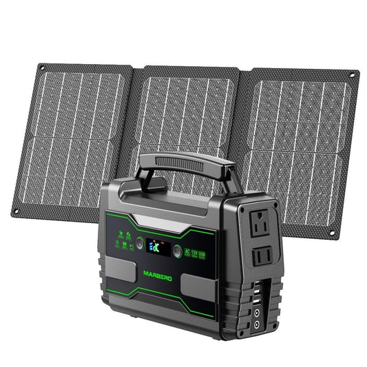 MARBERO Solar Generator 155Wh with 30W Solar Panel Portable Power Station with 2x 100W AC Outlets(Peak 150W), QC3.0 USB UL Certified for Home Blackout, Camping, RV Travel, Ultra-Light & Silent Fan