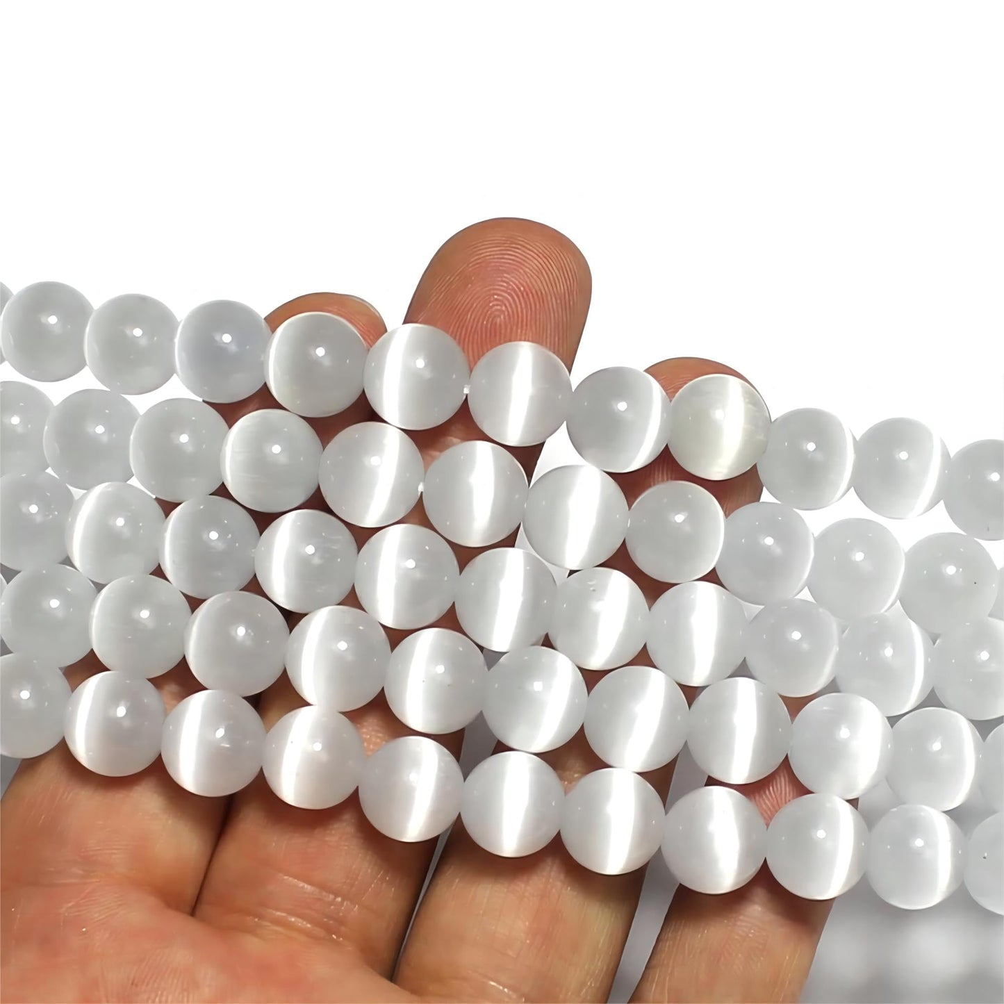 MJDCB 105pcs White Cat Eye Stone Beads 10mm Round Crystal Loose Bead for Jewelry Making DIY Bracelets Necklace Accessories