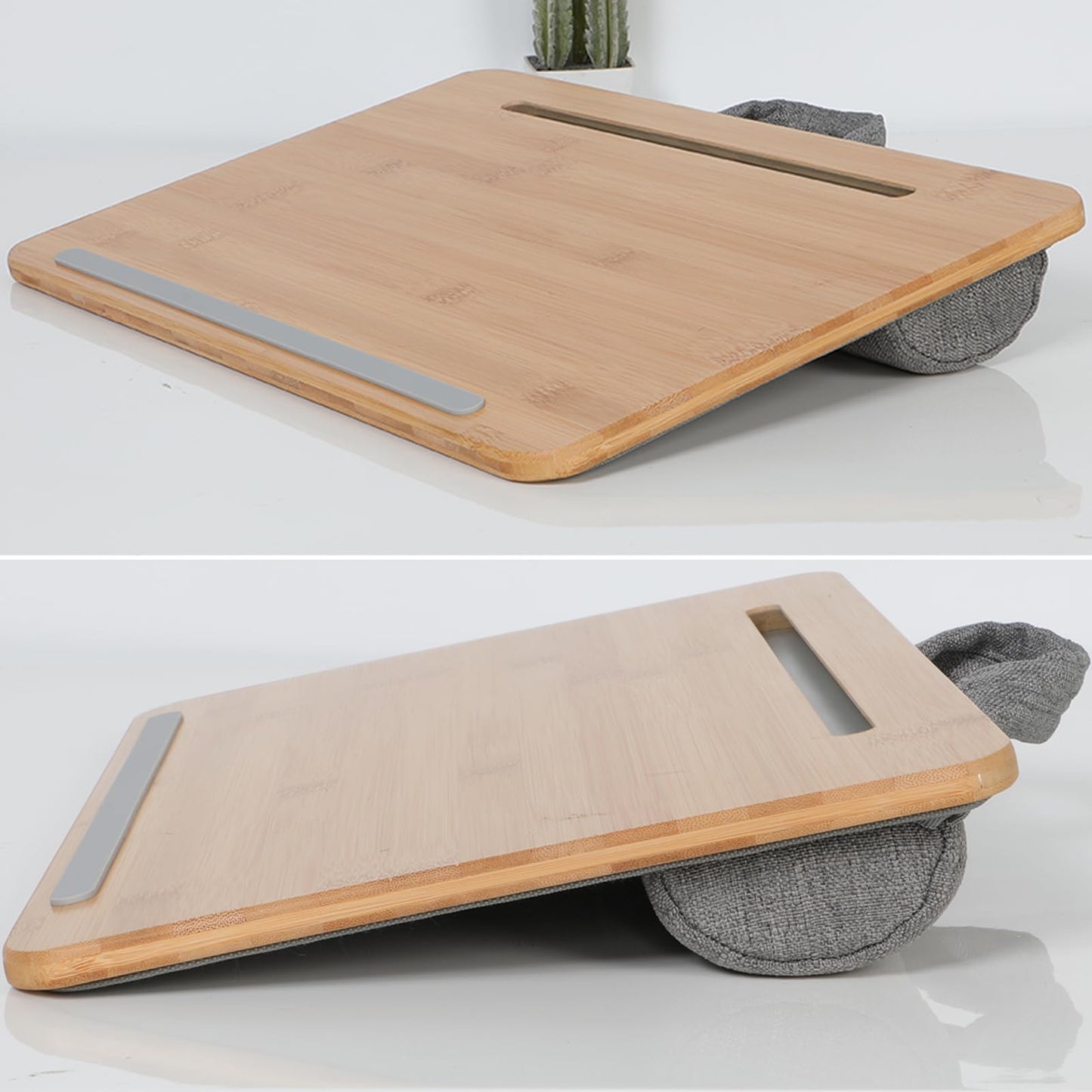 SUMISKY Portable Laptop Desk with Cushion and Phone Holder Bamboo Laptop Stand for Sofa Fits Up to 14 Inches