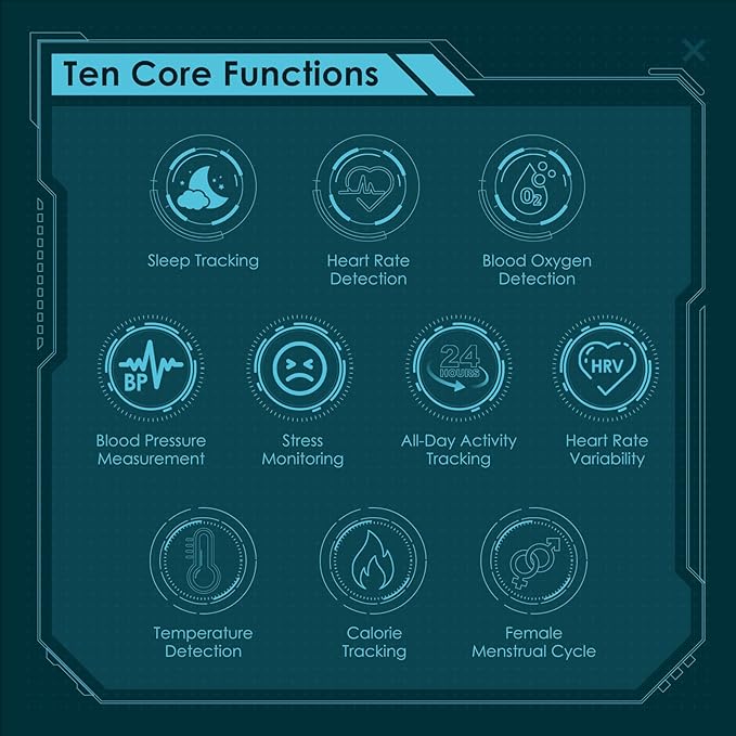 Smart Ring Health Monitoring 5ATM Waterproof Fitness Tracker with Glossy Titanium Surface Blood Oxygen/Sleep/Stress Tracking Women?™s Cycle Prediction Sport Ring Compatible with iOS/Android Black 8