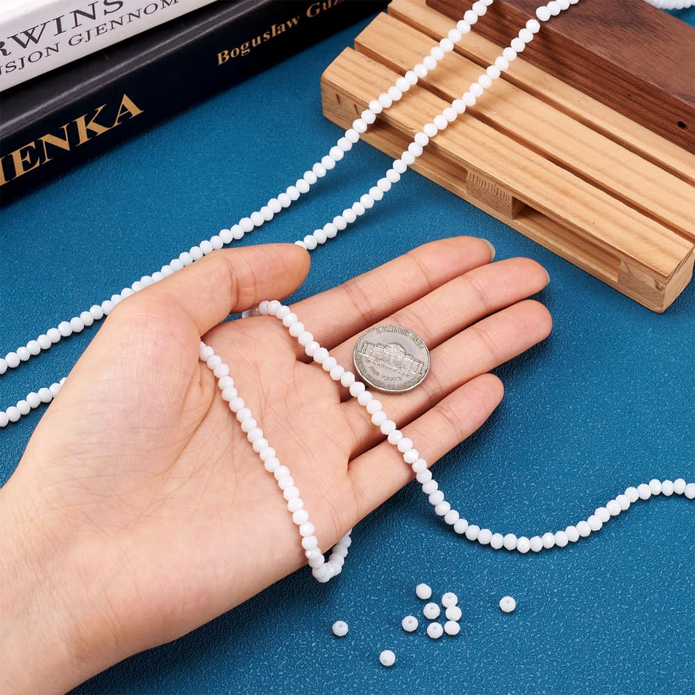 Elecrelive 1100Pcs 4mm White Glass Beads Rondelle Faceted Crystal Glass Beads Tiny Loose Crystals 10 Strands for Bracelets Necklace Earring Jewelry Making