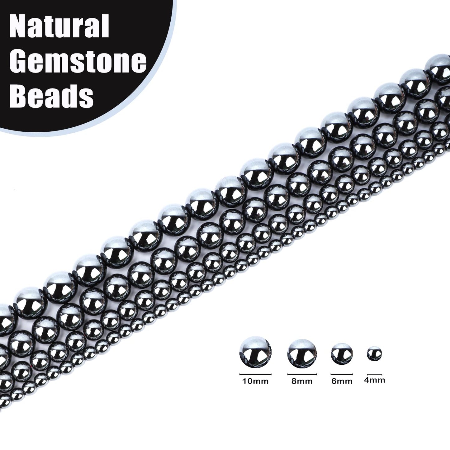 CMBYN Natural Stone Beads Round Genuine Real Stone Beading Strand Loose Gemstones DIY Smooth Bead for Bracelet Necklace Earrings Jewelry Making (Hematite, 4mm 90 Pieces)
