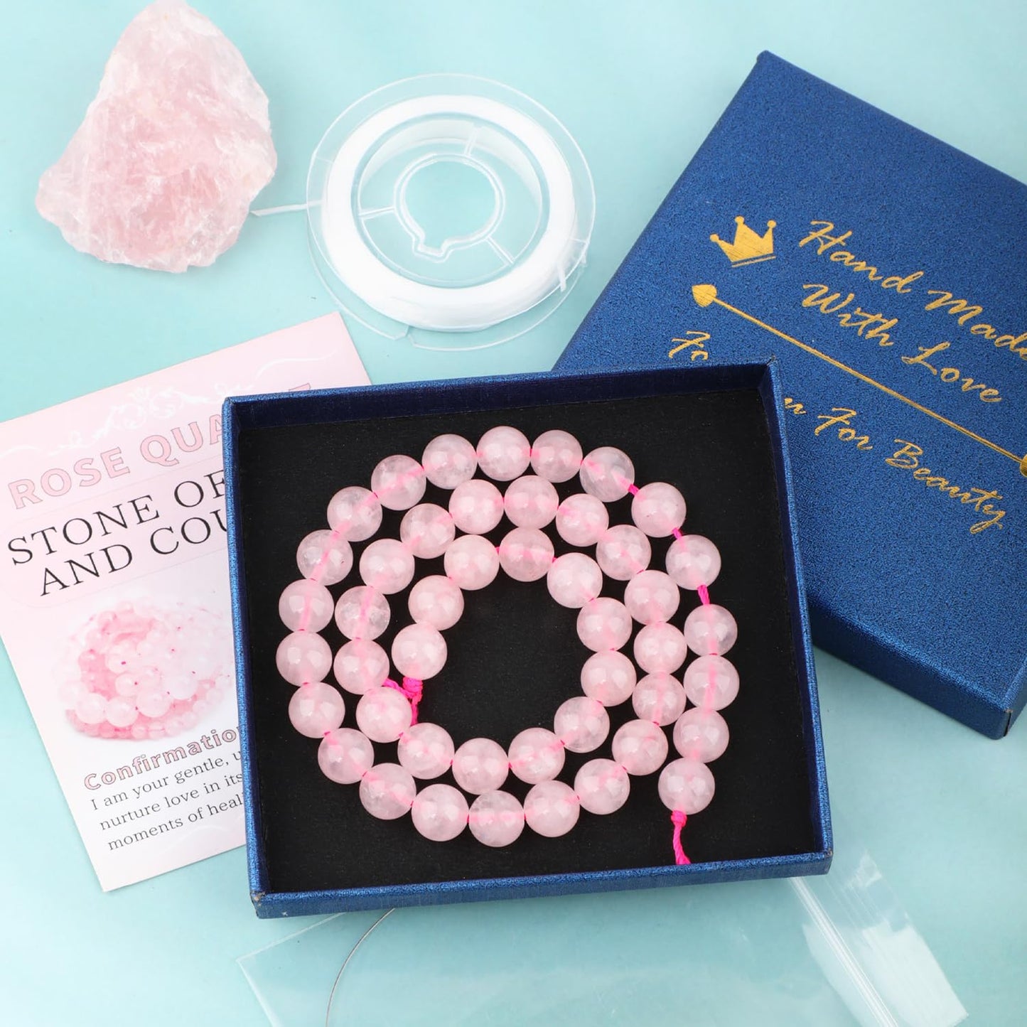 CMBYN Natural Stone Beads Round Genuine Real Stone Beading Strand Loose Gemstones DIY Smooth Bead for Bracelet Necklace Earrings Jewelry Making (Pink Quartz, 8mm 45 Pieces)
