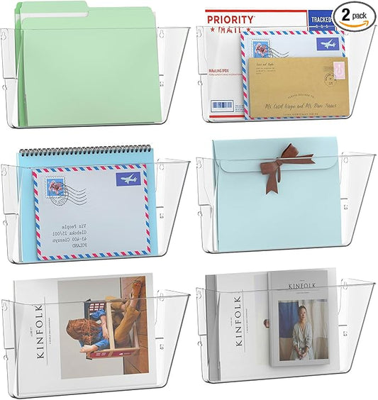 Gawerk 6 Pack Clear Single Pocket Wall File Holder Hanging Wall Organizer, Wall Mount Mails Magazines Organizer for Office and Home