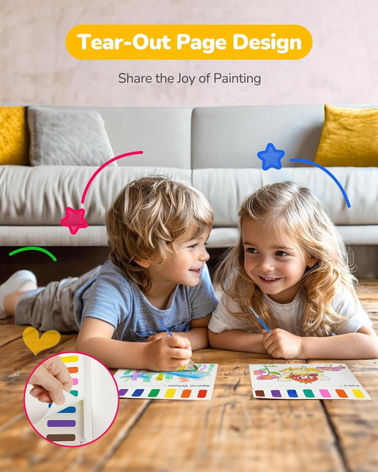 TECJOE 3 Pack Paint with Water Coloring Books for Toddlers, Mess Free Watercolor Painting Set with 6 Brushes, Travel Art Craft Activities Toys Birthday Gifts for Kids Ages 3-8, Forest, Sea & Princess