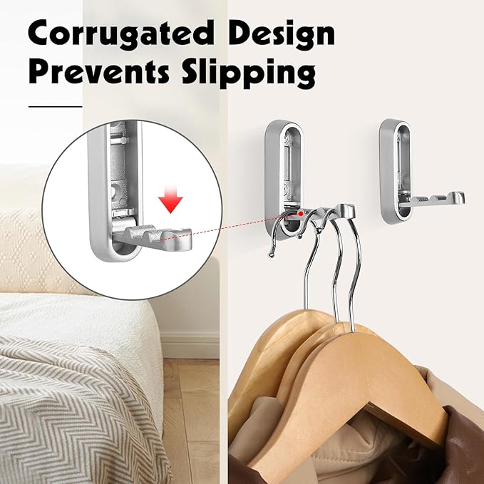 Dntorx Folding Coat Hooks, 6 Pcs Foldable Silver Wall Hooks Heavy Duty Foldable Hook Bathroom Towel Hooks Robe Hooks Wall Mounted for Hanging Coat Towels Clothes Hat Bags Keys