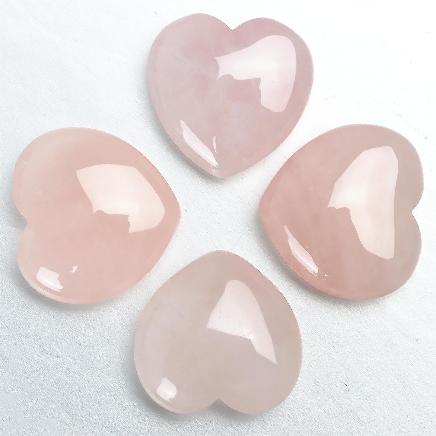 4 Pcs Heart Crystals and Healing Stones, 1.2" Rose Quartz Polished Love Carved Palm Worry Stone, Reiki Anxiety Stone Gift for Stress Meditation (Rose Quartz)