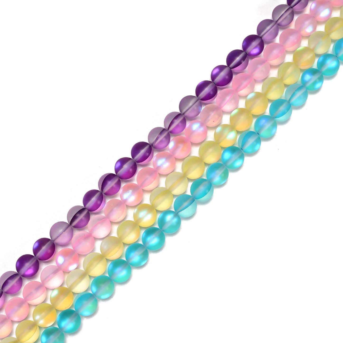 10mm Matte Yellow Mermaid Aurora Crystal Glass Bead, Glitter Round Synthetic Moonstone Beads for Jewelry Making Bracelets