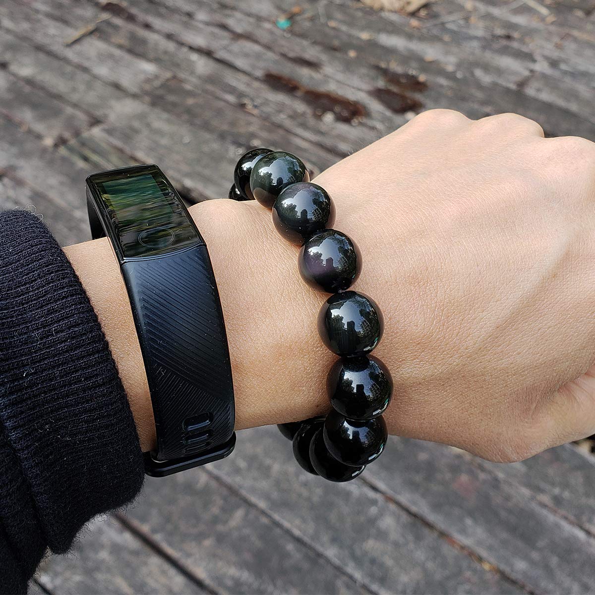 chengmu 14mm Rainbow Eye Obsidian Stretch Bracelet Natural Round Stone Beads Semi Gemstone for Crystal Beaded Elastic Bracelet 8"