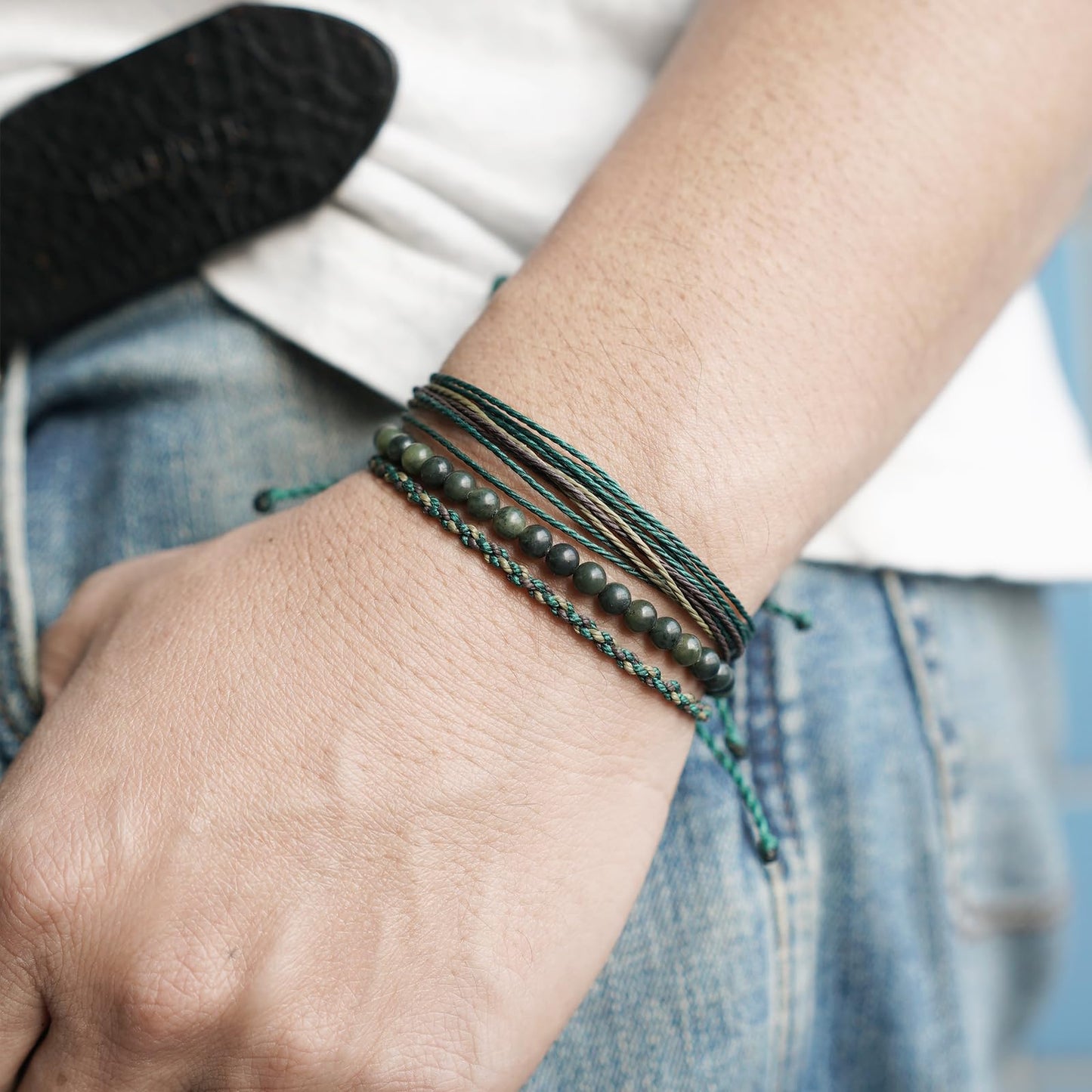 Handmade Natural Stone Beaded Healing Bracelet Gift for Men Adjustable Rope String Bracelet (Southern jade（Ink）, Adjustable)